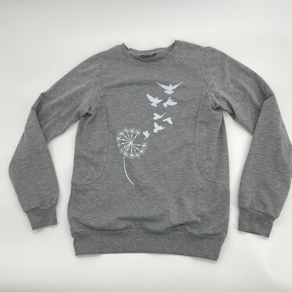 LILICLOTH Womens Grey Flower Daffodil Sweatshirt Size M Lightweight Cottage